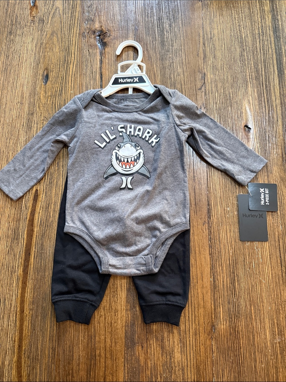 Hurley Gray & Black 'Lil' Shark' Baby 2 piece